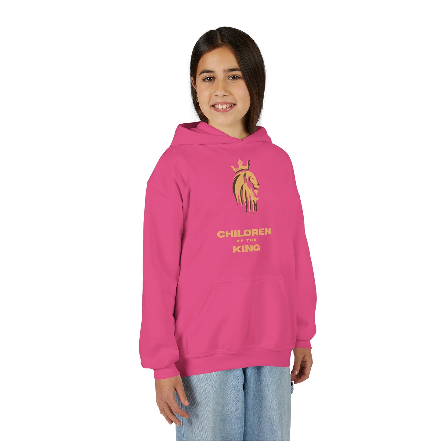 "Children of the King" Youth Hoodie — GOLD Lion Crown Design with Isaiah 54:13