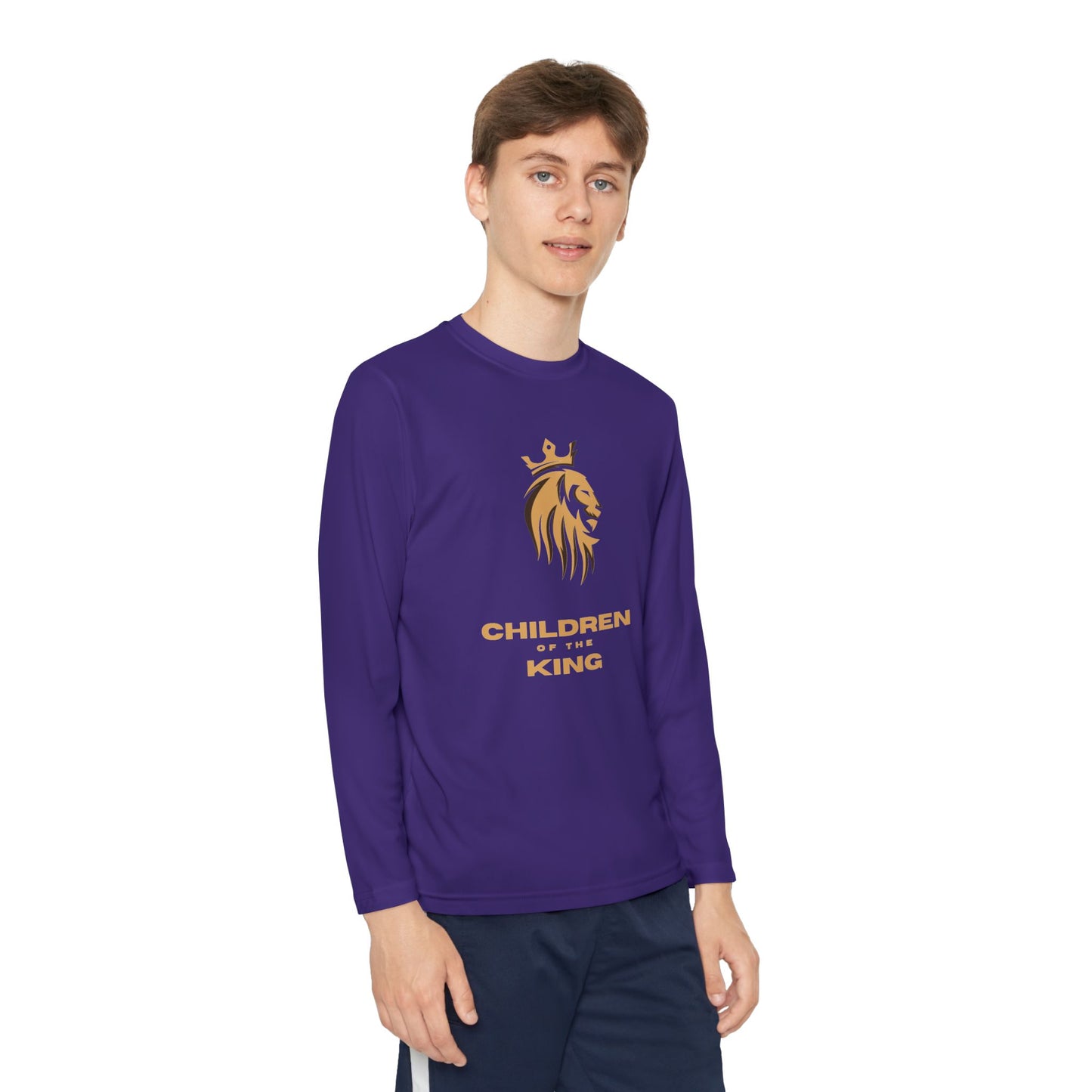 Children of the King Youth Long Sleeve Tee — Golden Lion Crest & Proverbs 22:6