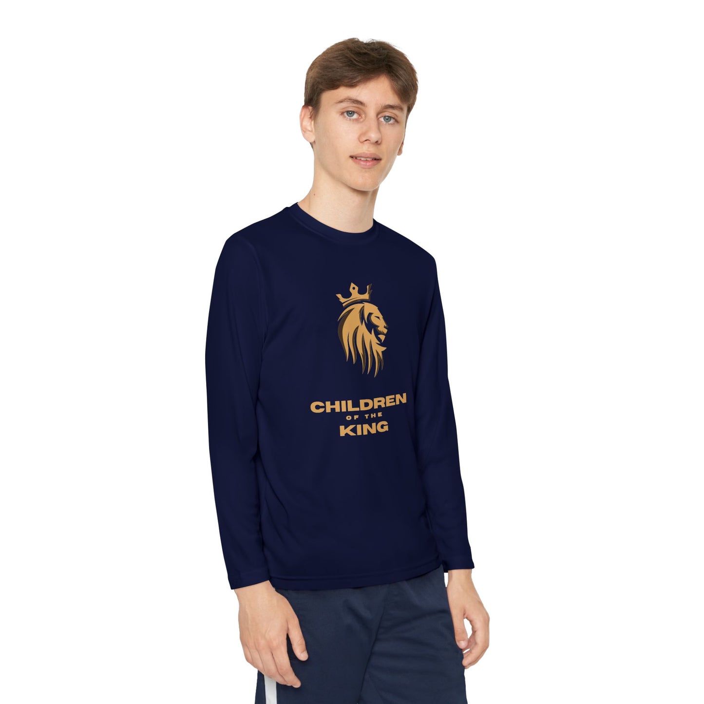 Children of the King Youth Long Sleeve Tee — Golden Lion Crest & Proverbs 22:6