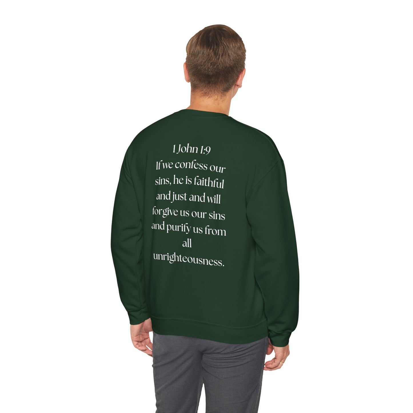 "GOD DID" (WL) Crewneck Sweatshirt w/ Scripture Design (1 John 1:9)