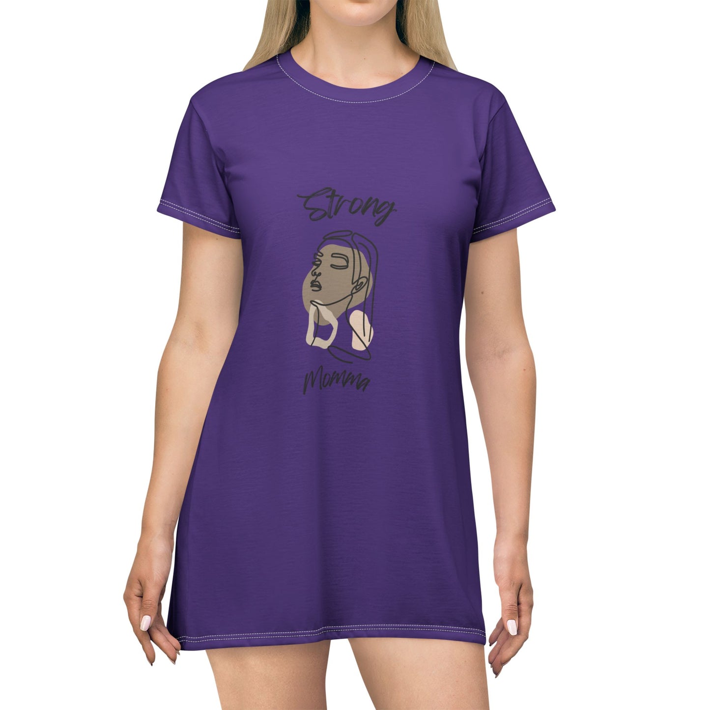 Strong Momma T-Shirt Dress (AOP/BL) Purple