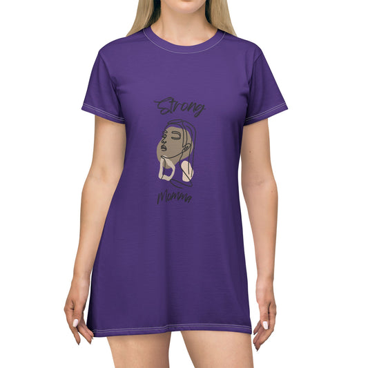 Strong Momma T-Shirt Dress (AOP/BL) Purple
