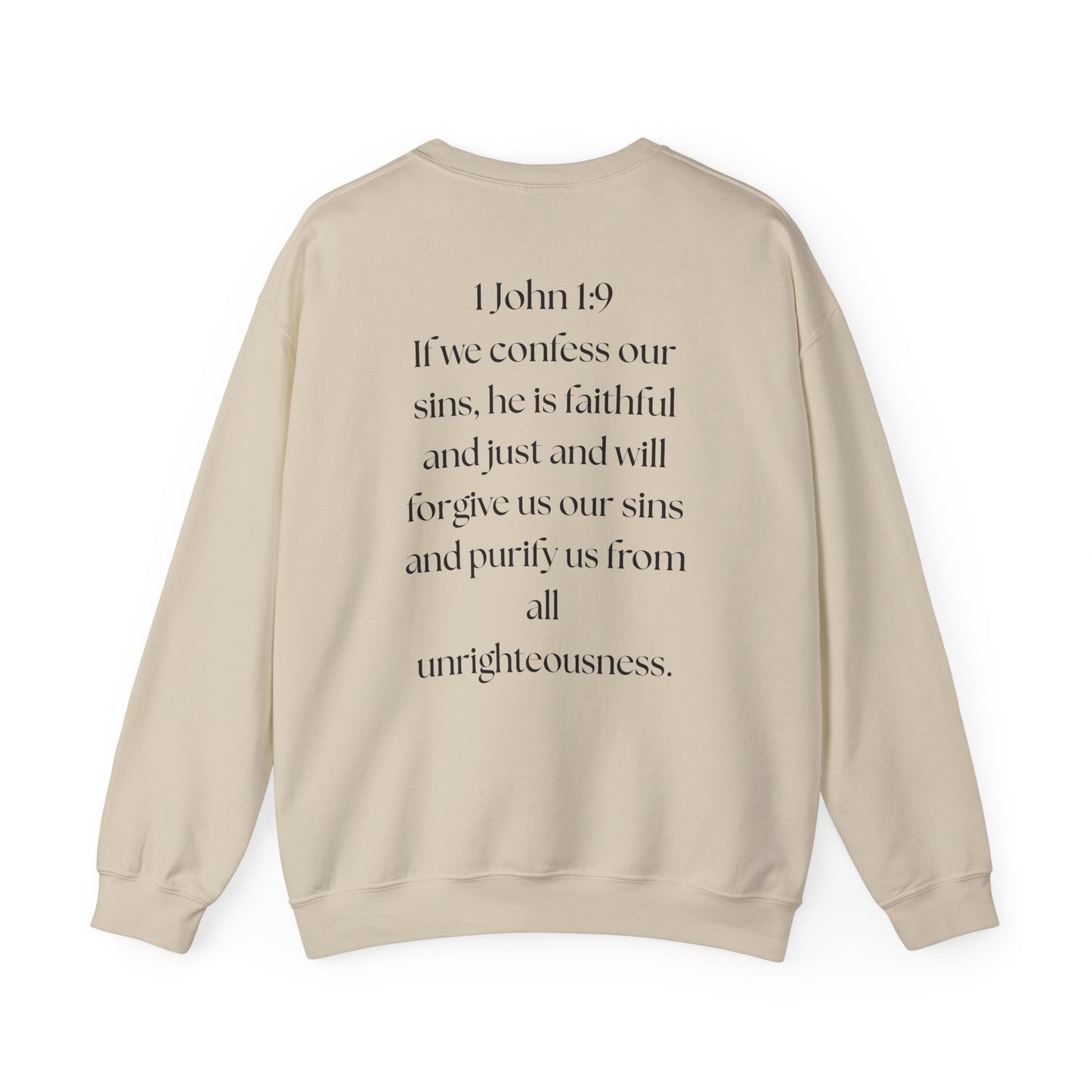 "GOD DID" (BL) Crewneck Sweatshirt w/ Scripture Design (1 John 1:9)