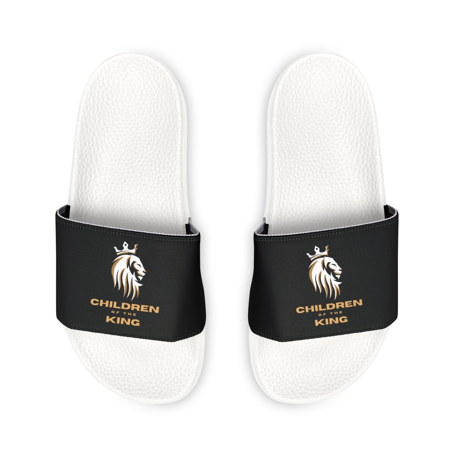 "Children of the King" WHITE Lion - BLACK Youth Slide Sandals