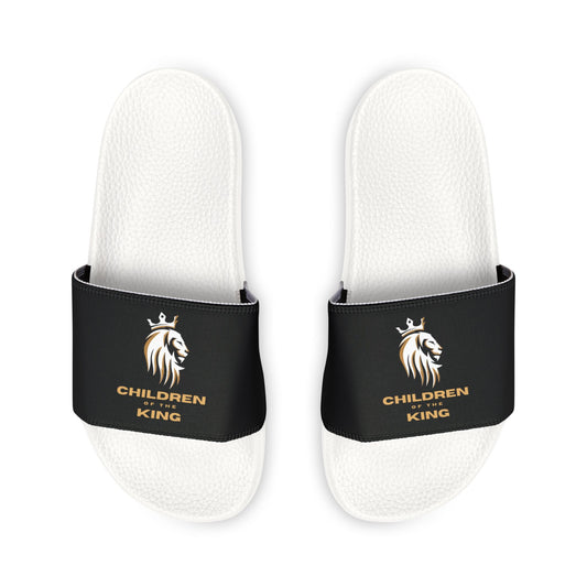 "Children of the King" WHITE Lion - BLACK Youth Slide Sandals