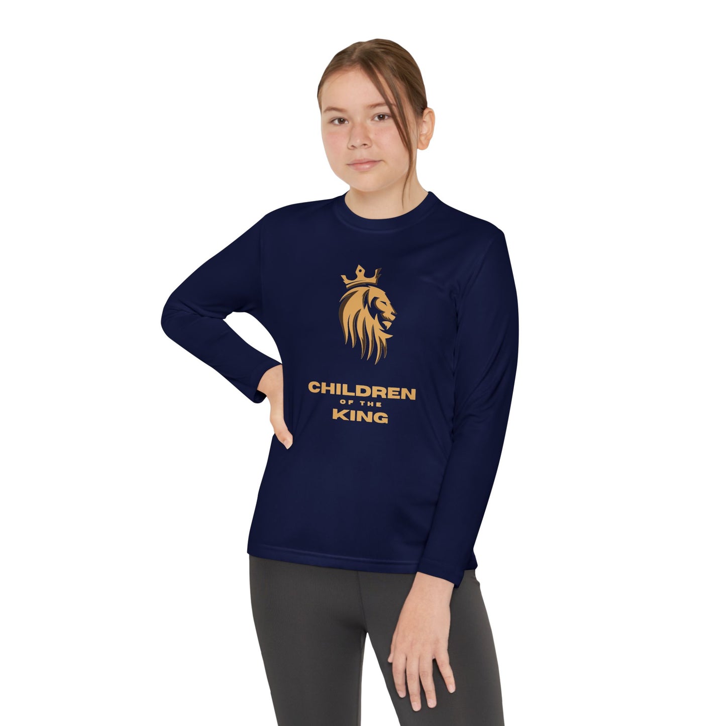 Children of the King Youth Long Sleeve Tee — Golden Lion Crest & Proverbs 22:6