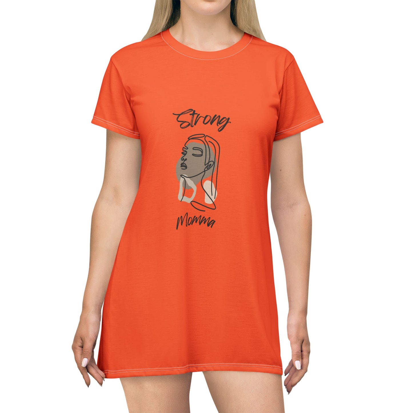 Strong Momma T-Shirt Dress (AOP/BL) Orange