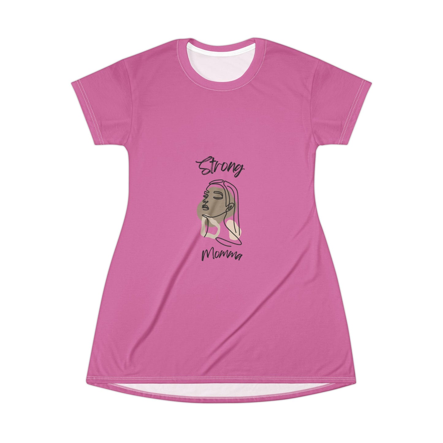Strong Momma T-Shirt Dress (AOP/BL) Light Pink