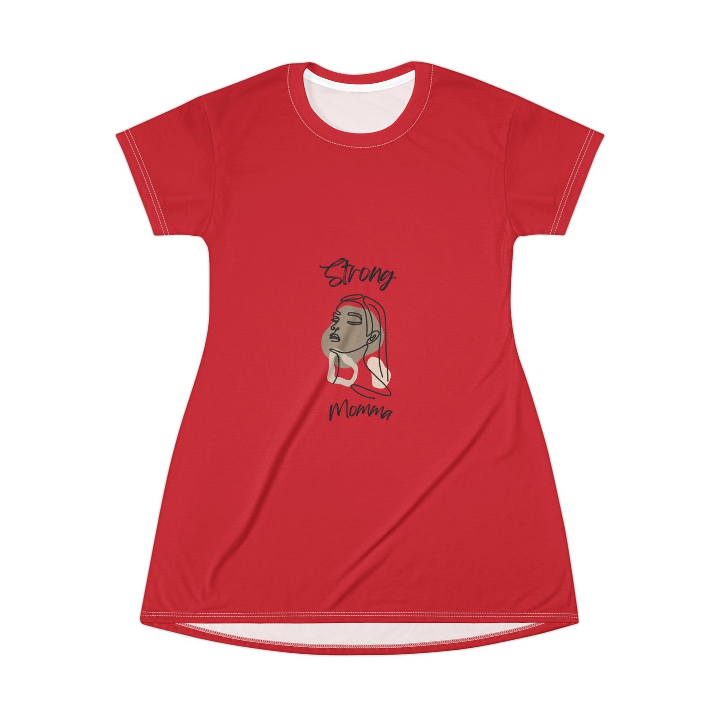 Strong Momma T-Shirt Dress (AOP/BL) Dark Red