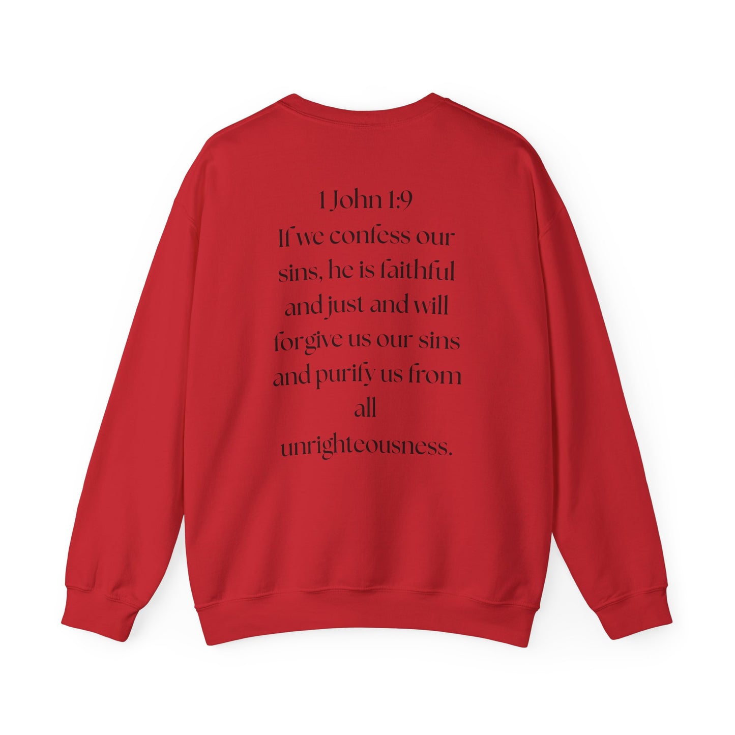 "GOD DID" (BL) Crewneck Sweatshirt w/ Scripture Design (1 John 1:9)