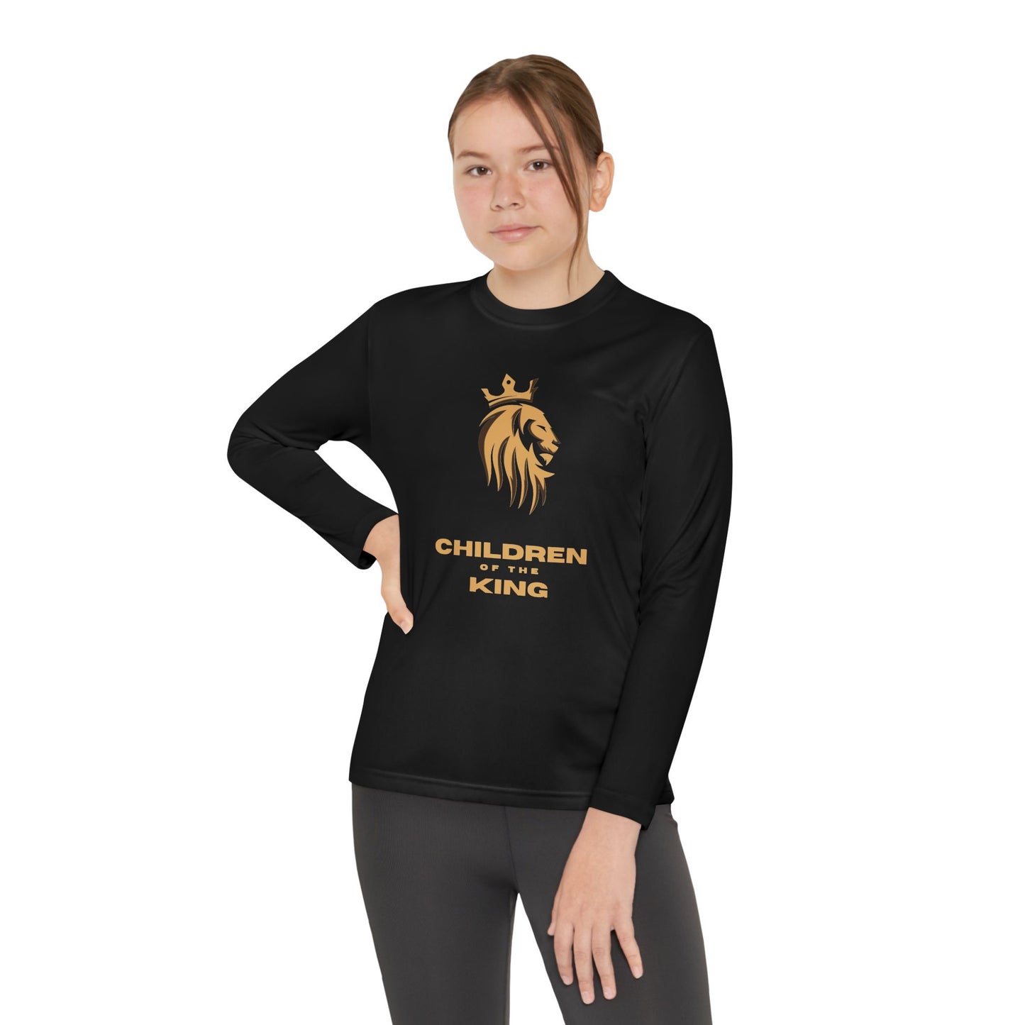 Children of the King Youth Long Sleeve Tee — Golden Lion Crest & Proverbs 22:6