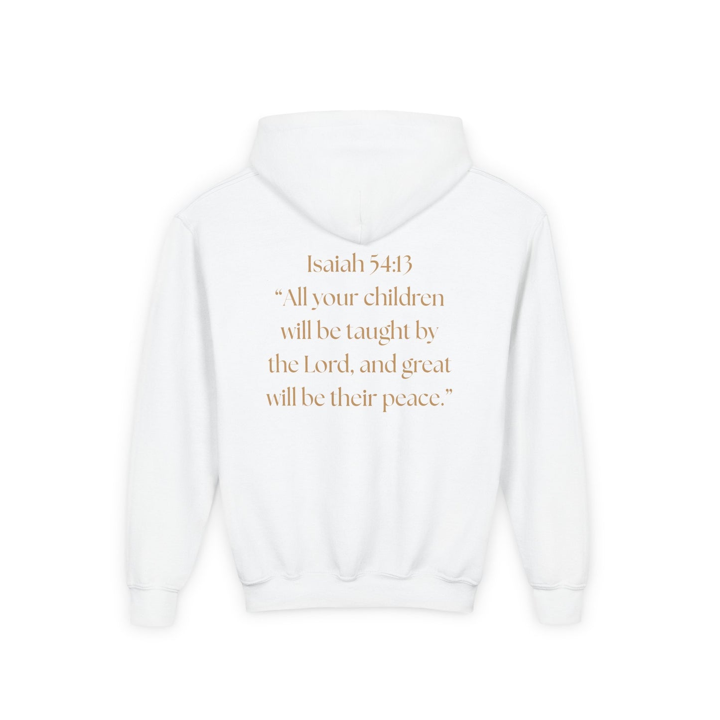 "Children of the King" Youth Hoodie — GOLD Lion Crown Design with Isaiah 54:13
