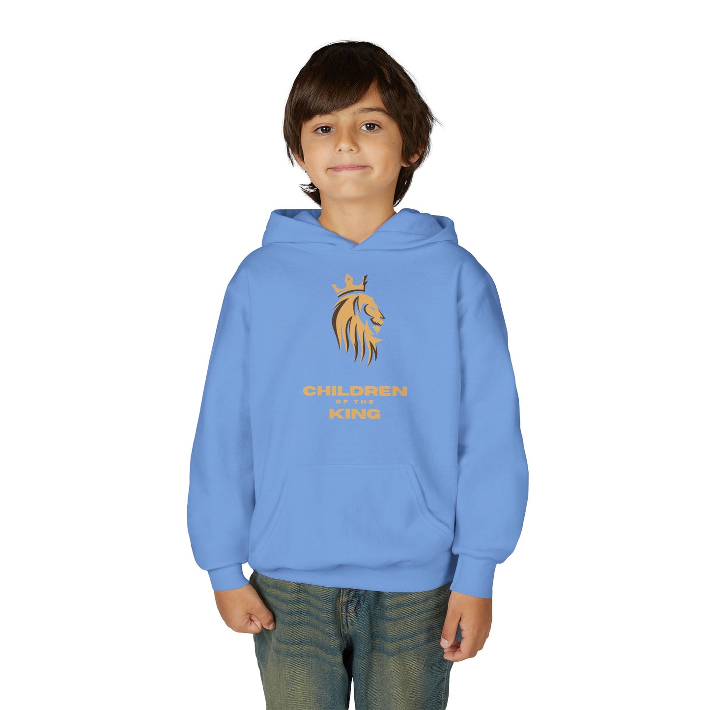 "Children of the King" Youth Hoodie — GOLD Lion Crown Design with Isaiah 54:13