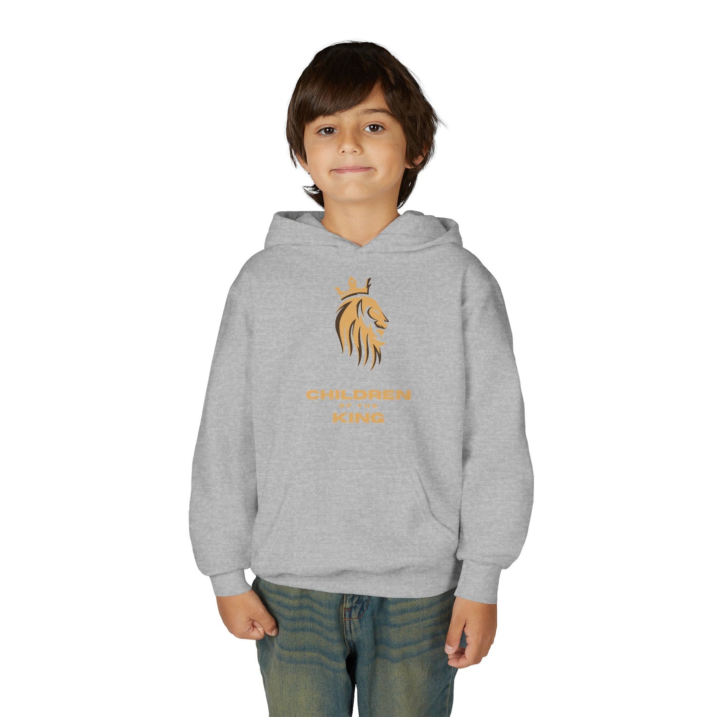 "Children of the King" Youth Hoodie — GOLD Lion Crown Design with Isaiah 54:13