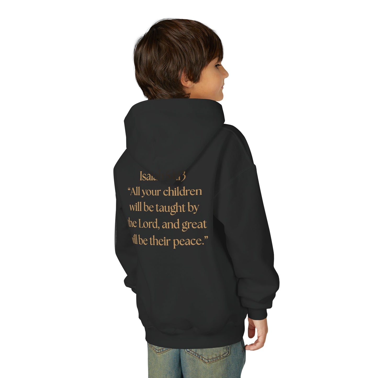"Children of the King" Youth Hoodie — GOLD Lion Crown Design with Isaiah 54:13
