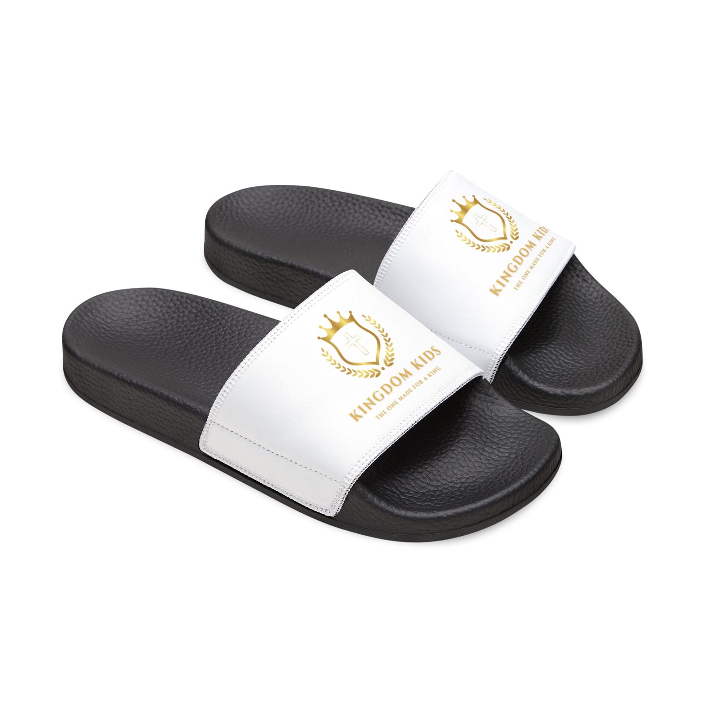 Kingdom Kids Youth Removable-Strap Sandals with Crown Design (Black/White)