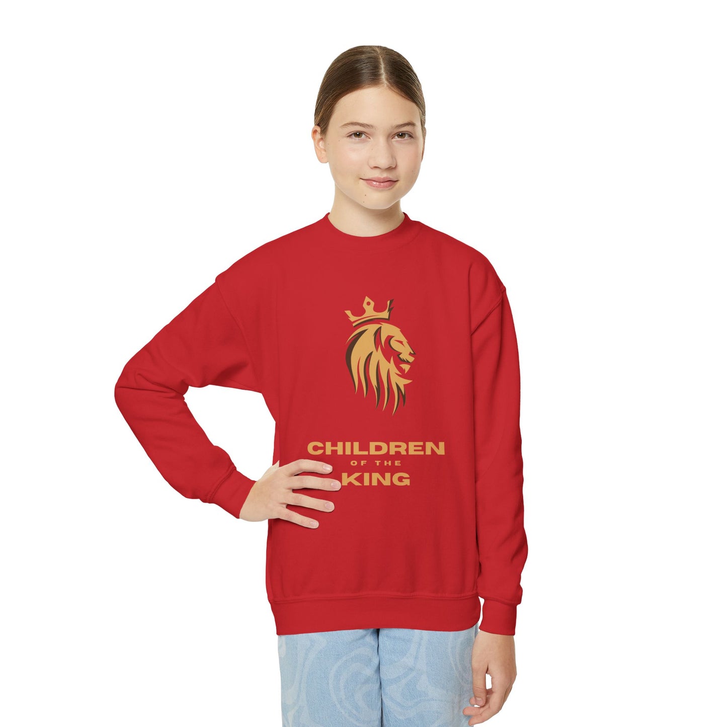 "Children of the King" Youth Sweatshirt GOLD Lion Crown Design with Psalm 127:3