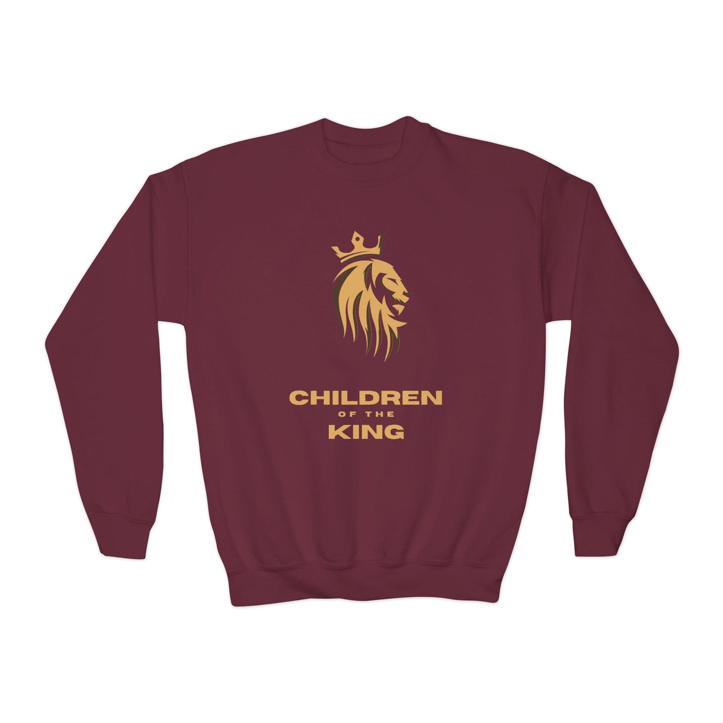 "Children of the King" Youth Sweatshirt GOLD Lion Crown Design with Psalm 127:3