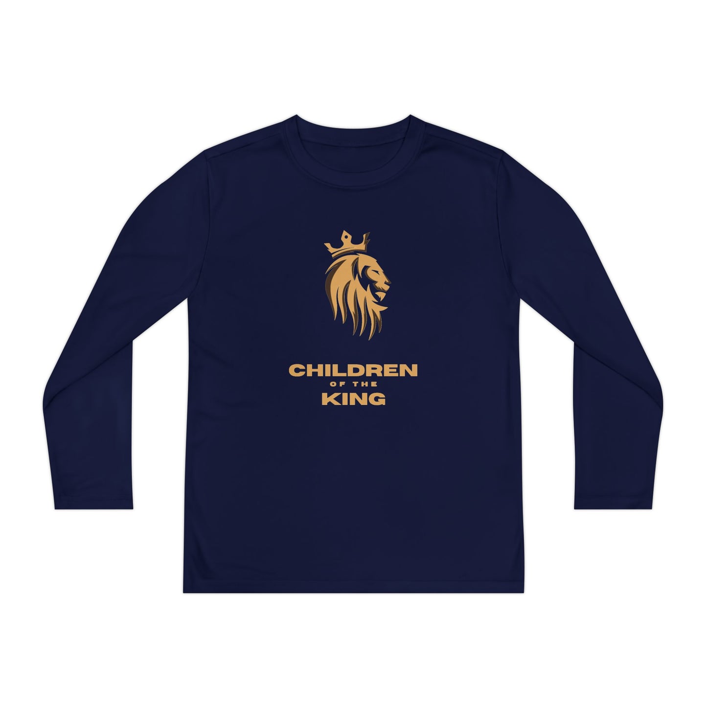 Children of the King Youth Long Sleeve Tee — Golden Lion Crest & Proverbs 22:6