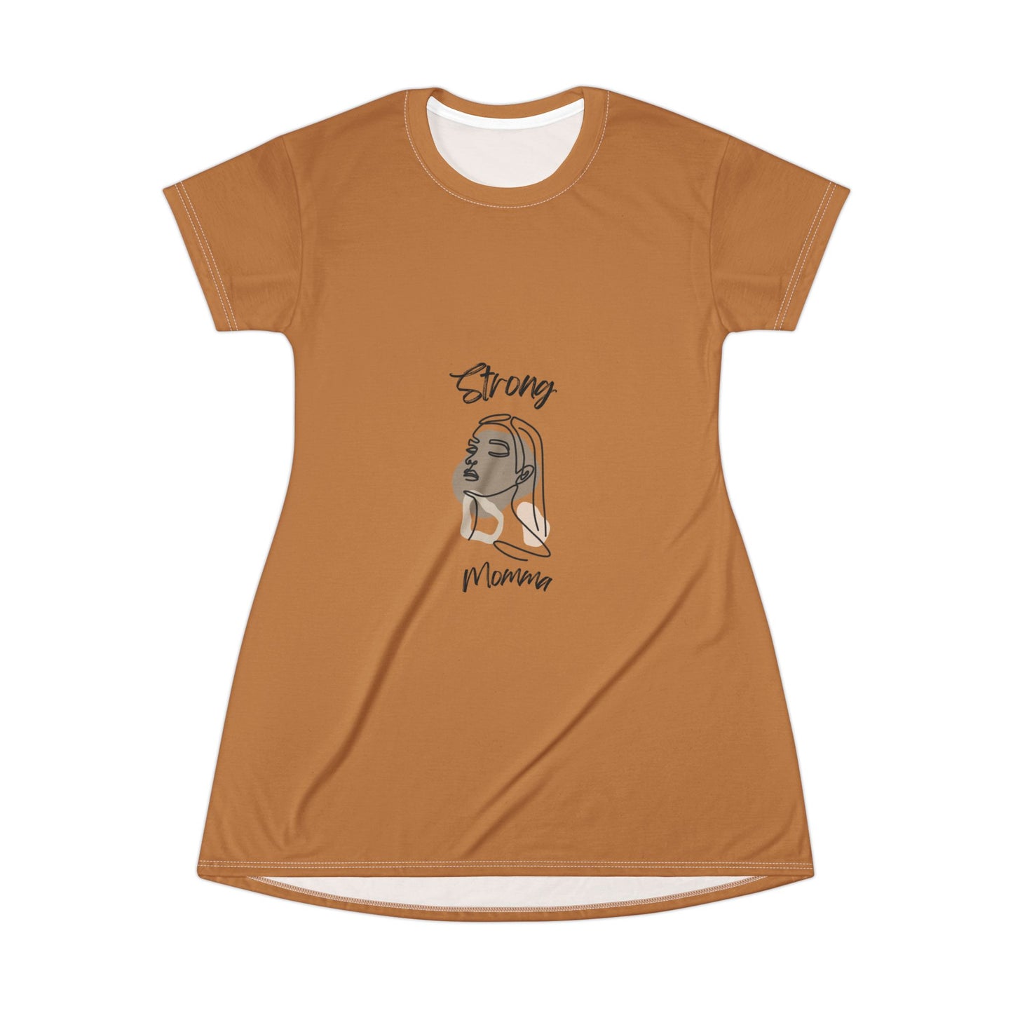Strong Momma T-Shirt Dress (AOP/BL) Light Brown