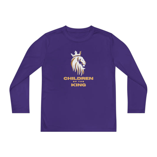 Children Of The King Youth Long Sleeve Tee — White Lion Crest with Proverbs 22:6