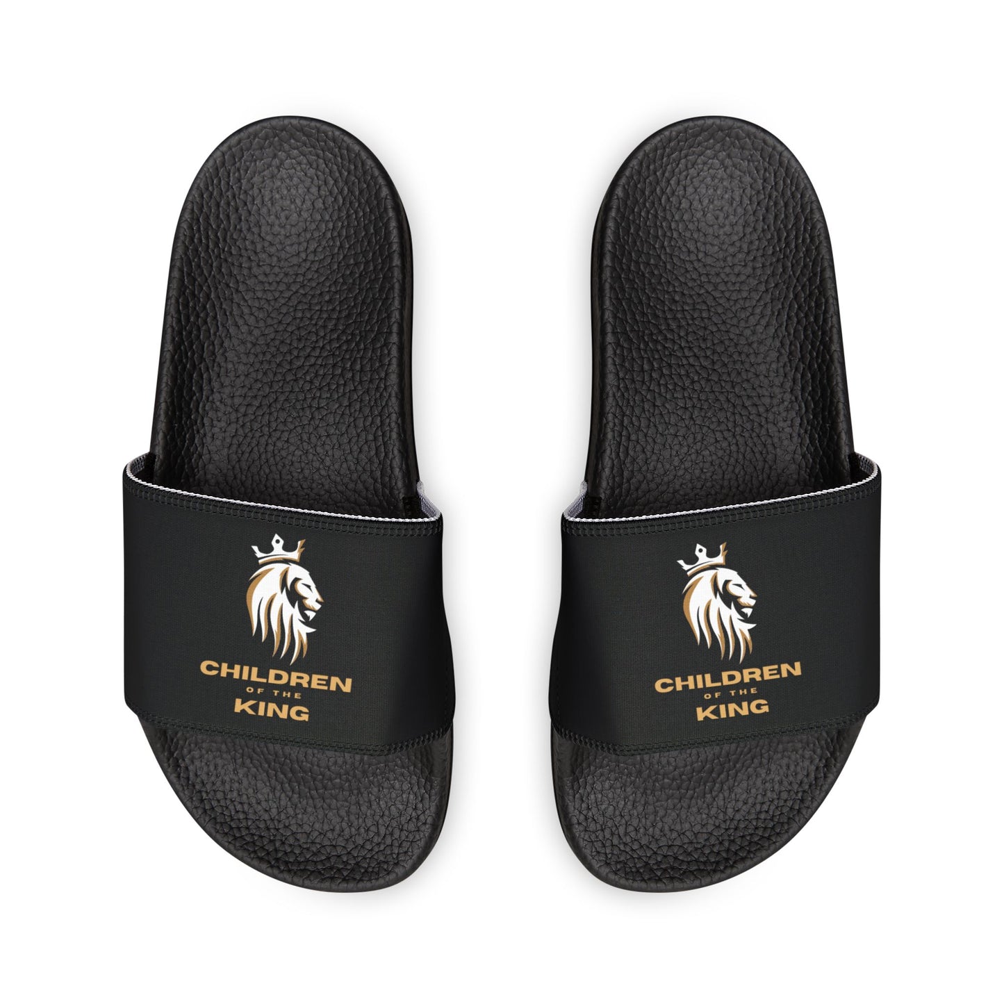"Children of the King" WHITE Lion - BLACK Youth Slide Sandals