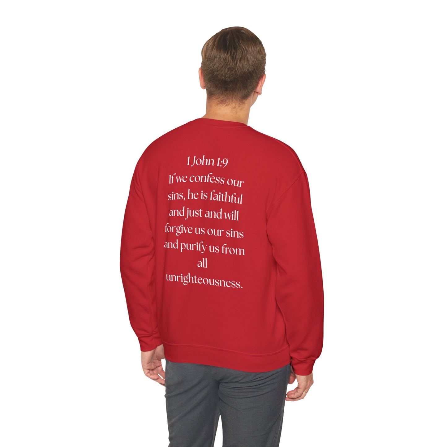 "GOD DID" (WL) Crewneck Sweatshirt w/ Scripture Design (1 John 1:9)
