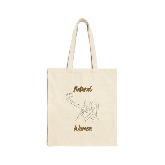 Natural Woman Friends Selfie (BL) Cotton Canvas Tote Bag NATURAL