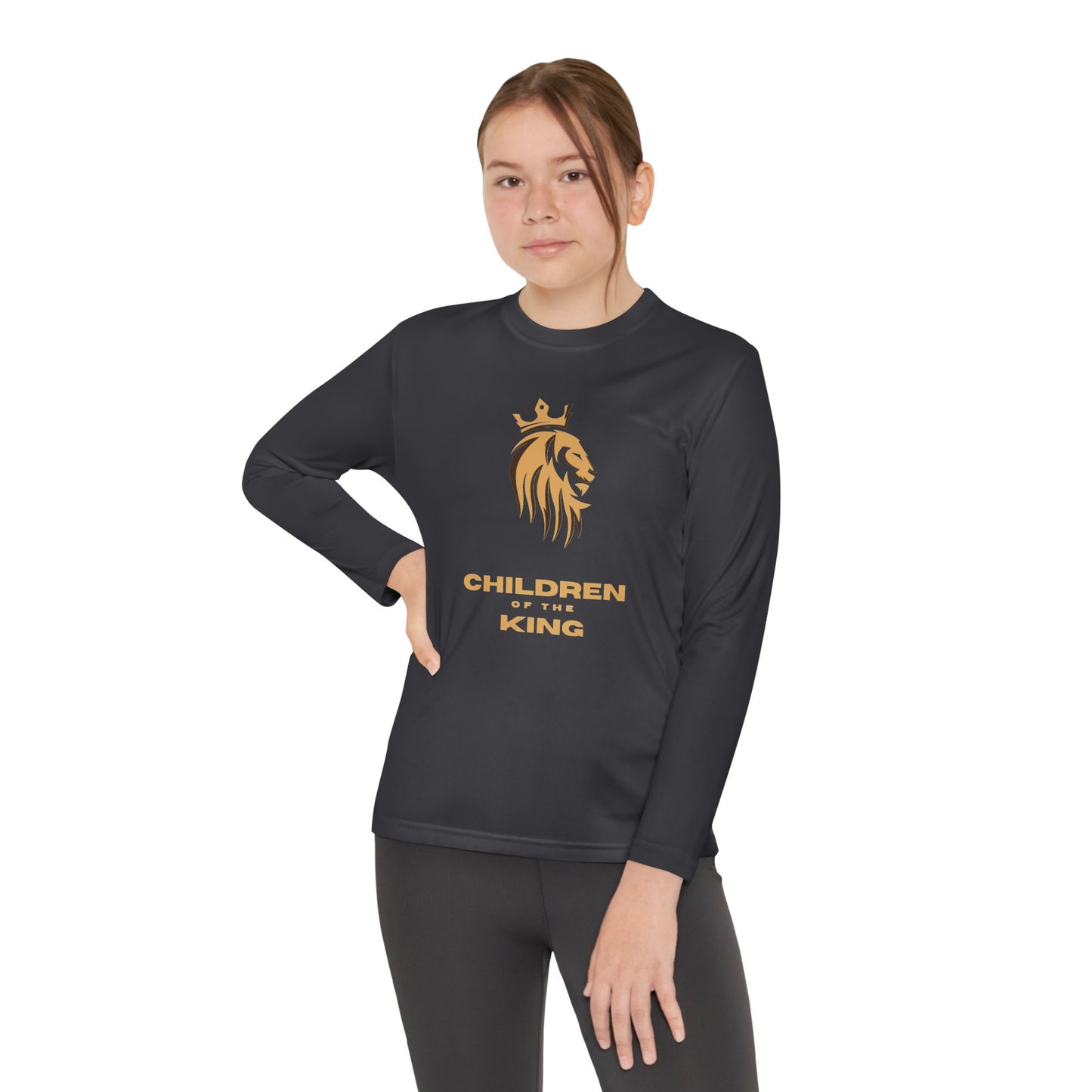 Children of the King Youth Long Sleeve Tee — Golden Lion Crest & Proverbs 22:6