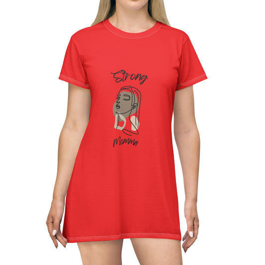 Strong Momma T-Shirt Dress (AOP/BL) Red
