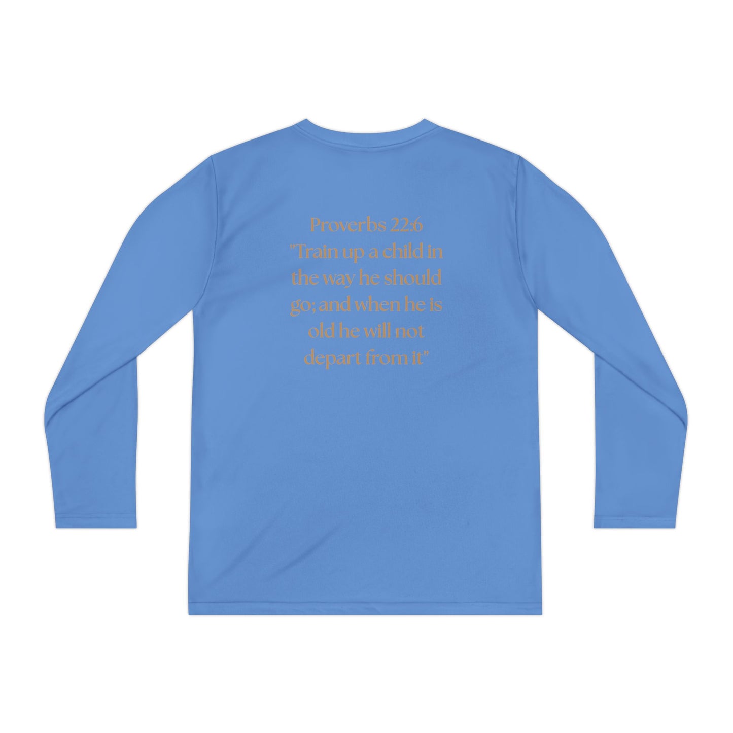 Children Of The King Youth Long Sleeve Tee — White Lion Crest with Proverbs 22:6