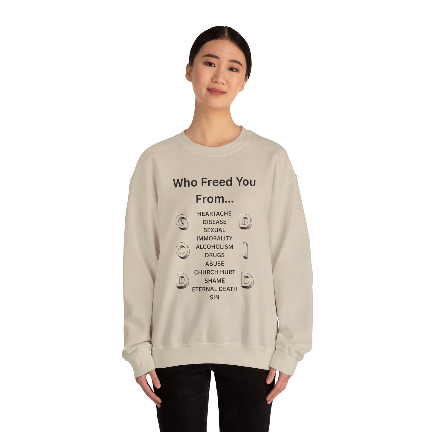 "GOD DID" (BL) Crewneck Sweatshirt w/ Scripture Design (1 John 1:9)