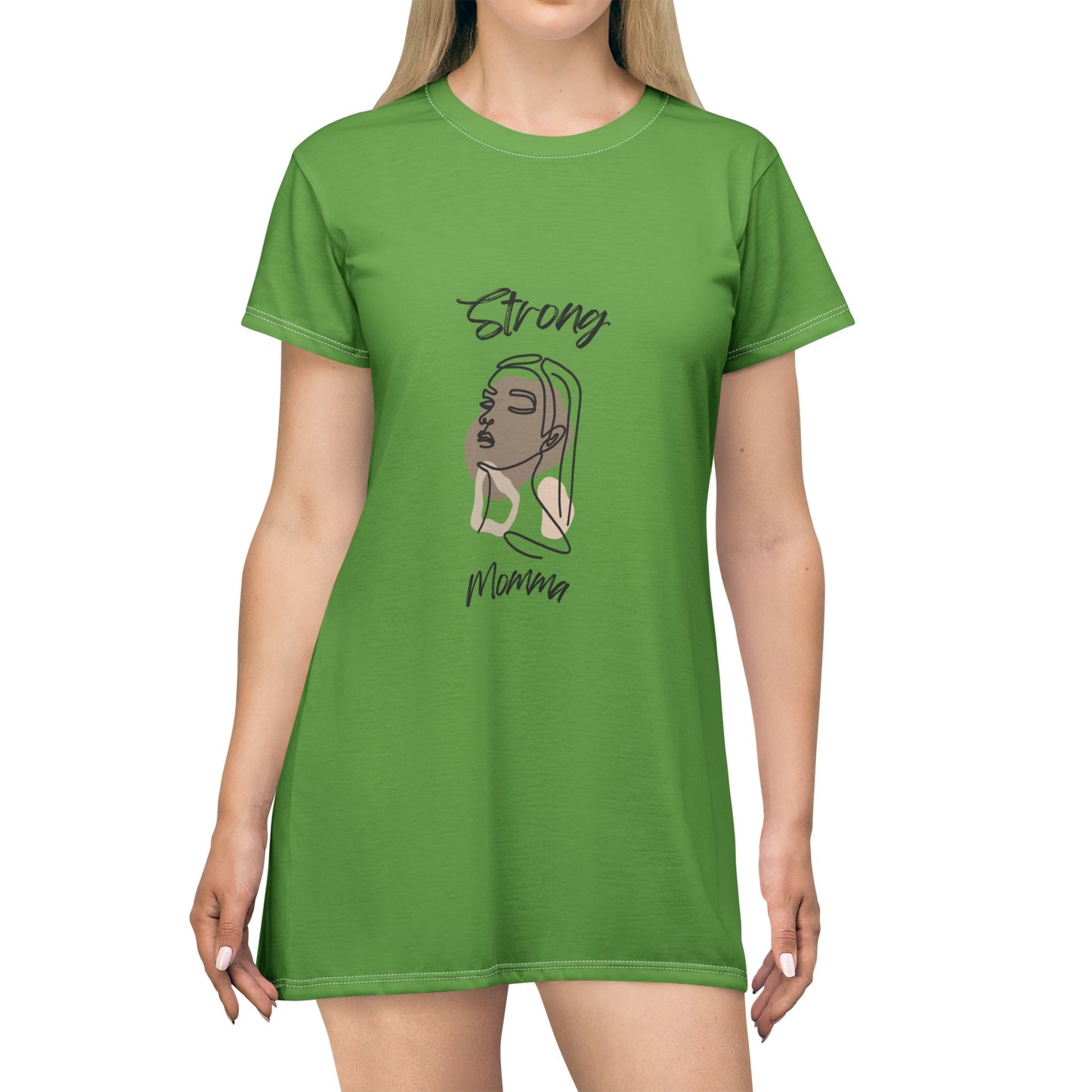 Strong Momma T-Shirt Dress (AOP/BL) Green
