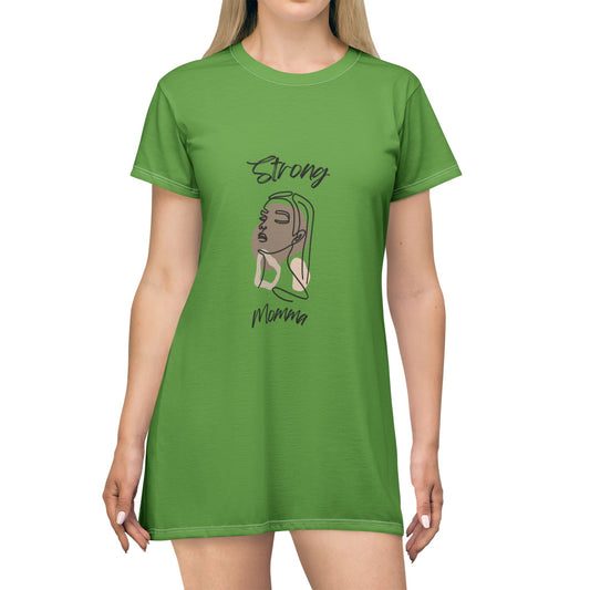 Strong Momma T-Shirt Dress (AOP/BL) Green