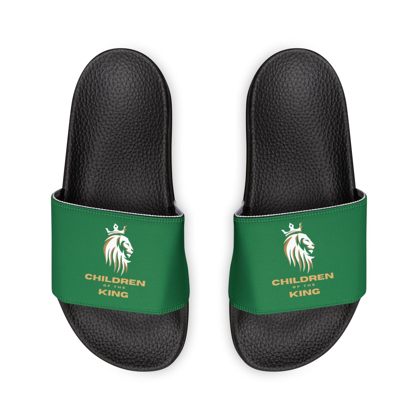 "Children of the King" WHITE Lion - DARK GREEN Youth Slide Sandals