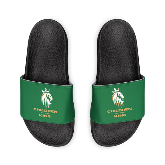 "Children of the King" WHITE Lion - DARK GREEN Youth Slide Sandals