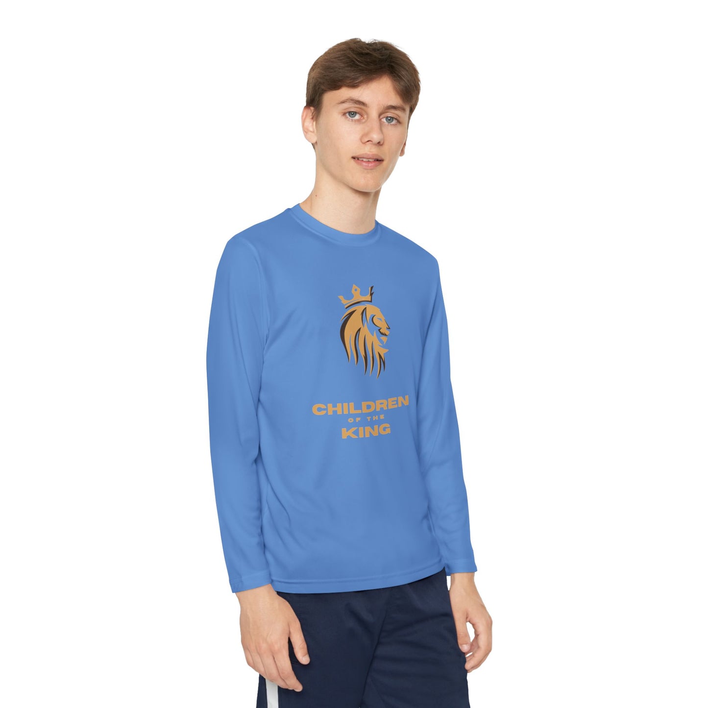 Children of the King Youth Long Sleeve Tee — Golden Lion Crest & Proverbs 22:6