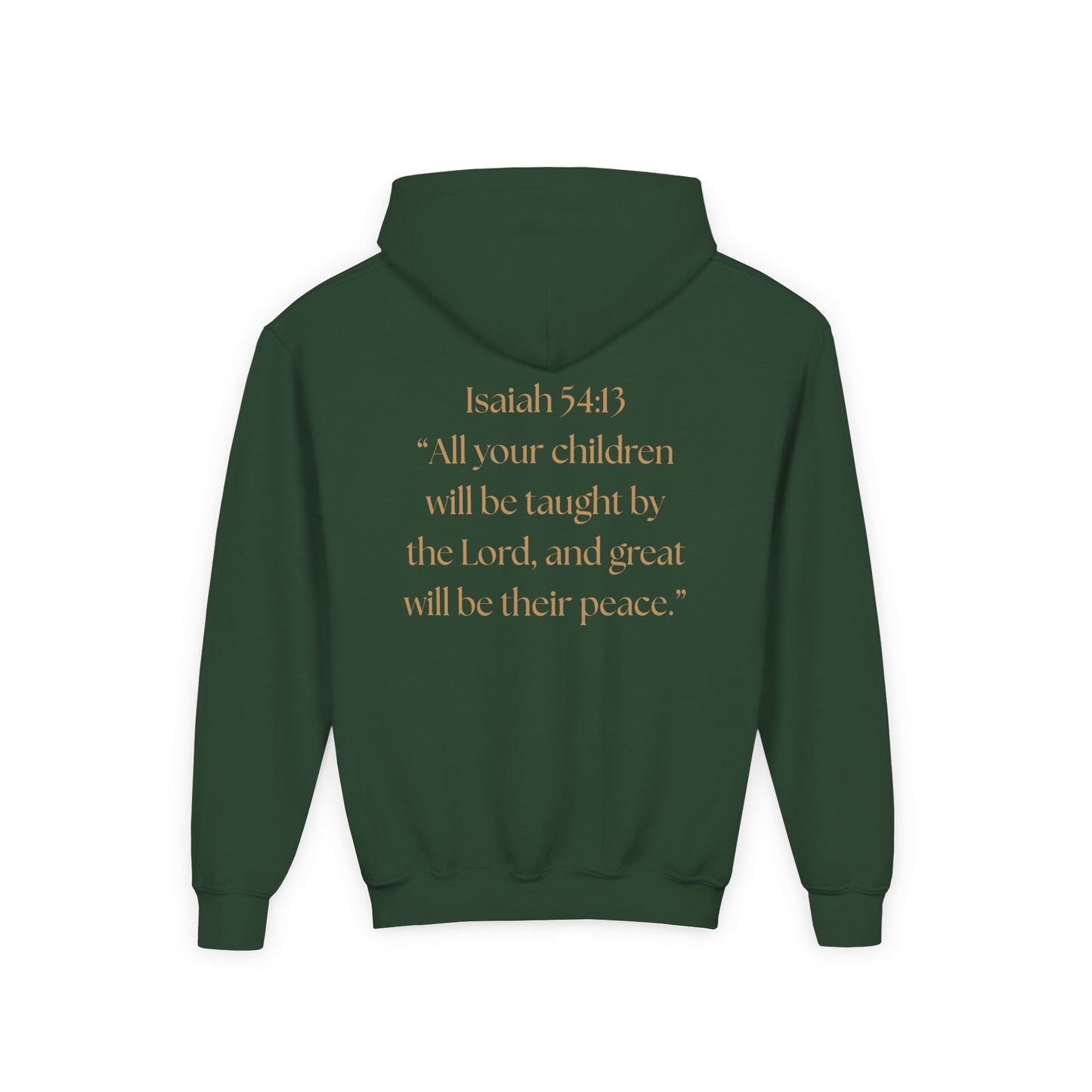 "Children of the King" Youth Hoodie — GOLD Lion Crown Design with Isaiah 54:13