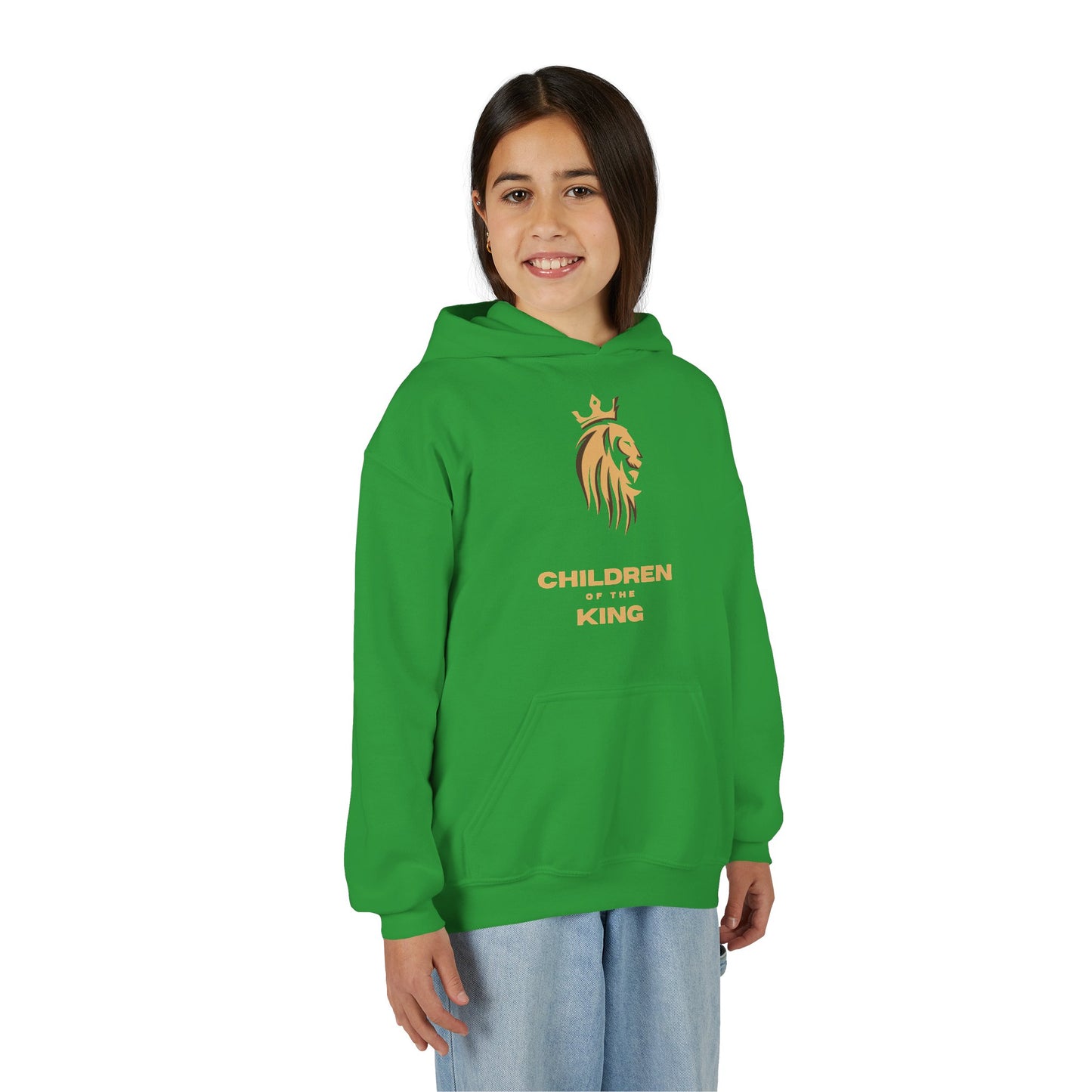 "Children of the King" Youth Hoodie — GOLD Lion Crown Design with Isaiah 54:13