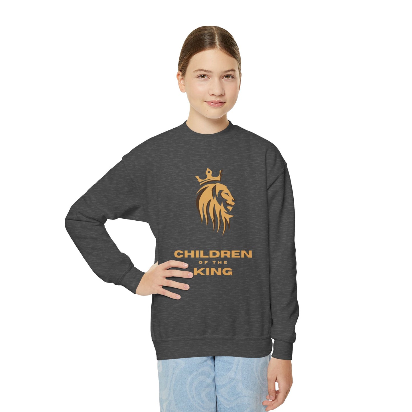"Children of the King" Youth Sweatshirt GOLD Lion Crown Design with Psalm 127:3