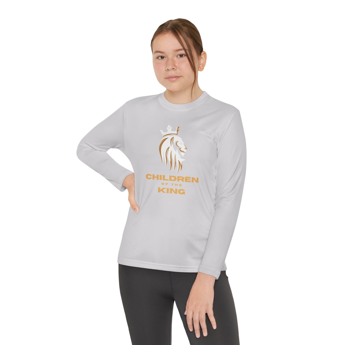 Children Of The King Youth Long Sleeve Tee — White Lion Crest with Proverbs 22:6