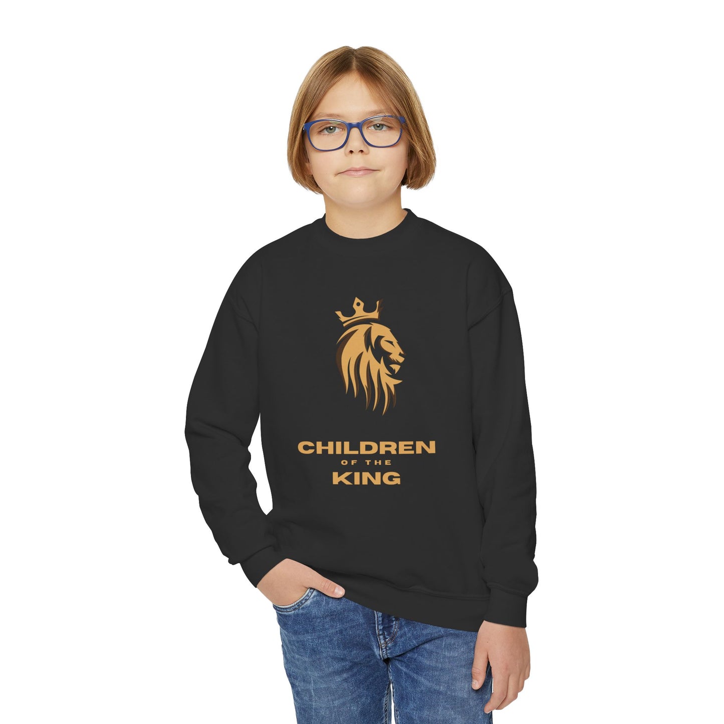 "Children of the King" Youth Sweatshirt GOLD Lion Crown Design with Psalm 127:3
