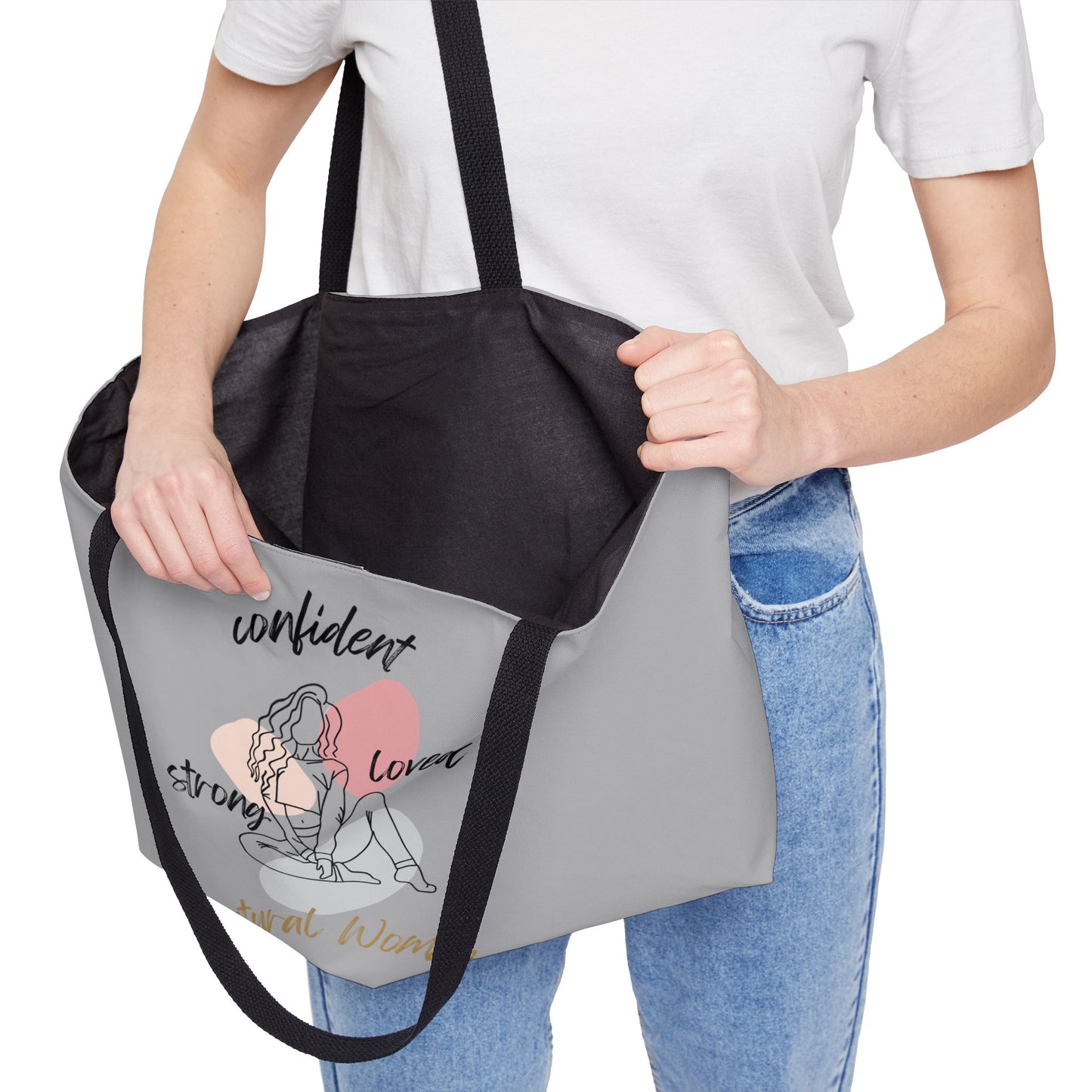 Natural Woman Strong Confident Loved (BL) Weekender Tote Bag LIGHT GREY