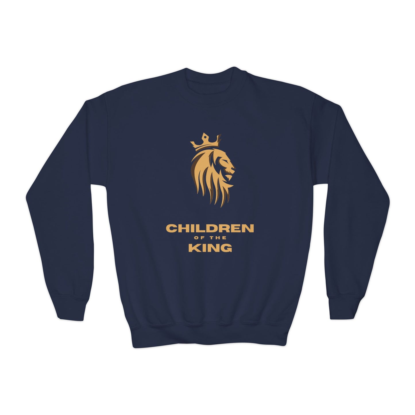 "Children of the King" Youth Sweatshirt GOLD Lion Crown Design with Psalm 127:3