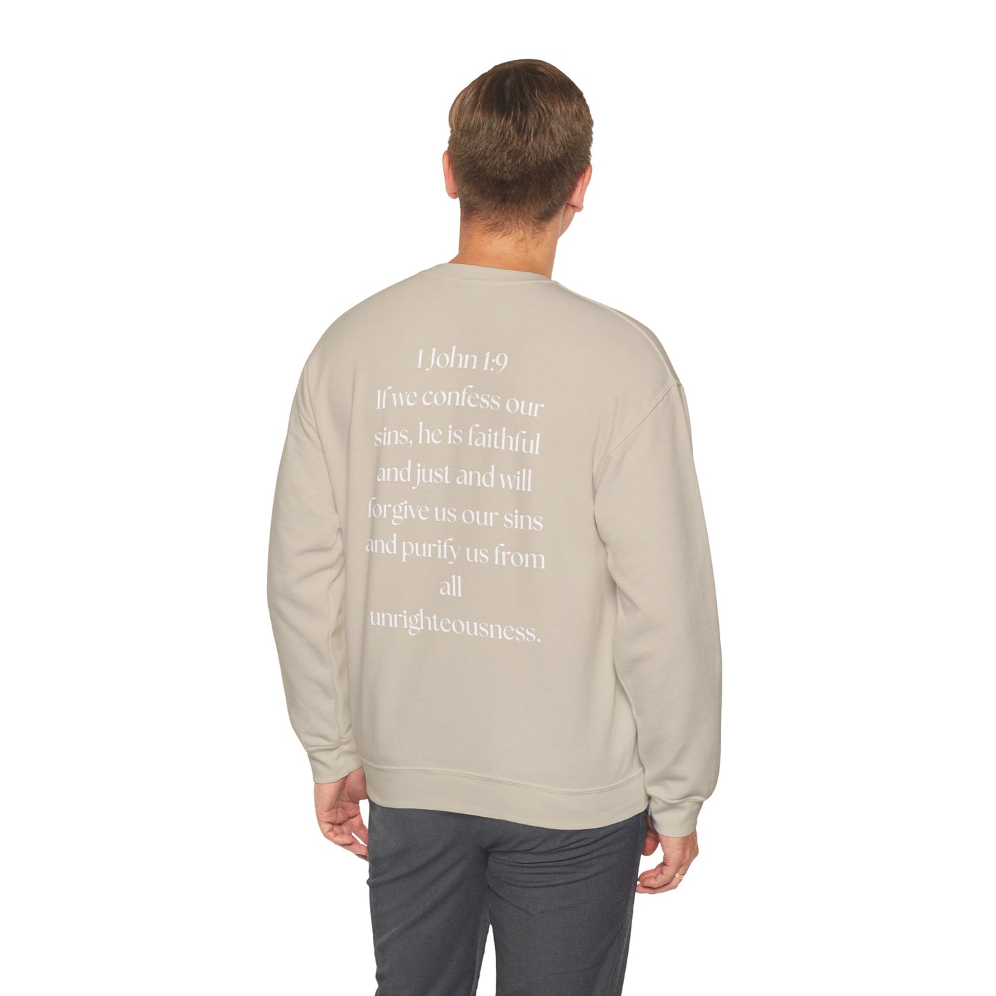 "GOD DID" (WL) Crewneck Sweatshirt w/ Scripture Design (1 John 1:9)
