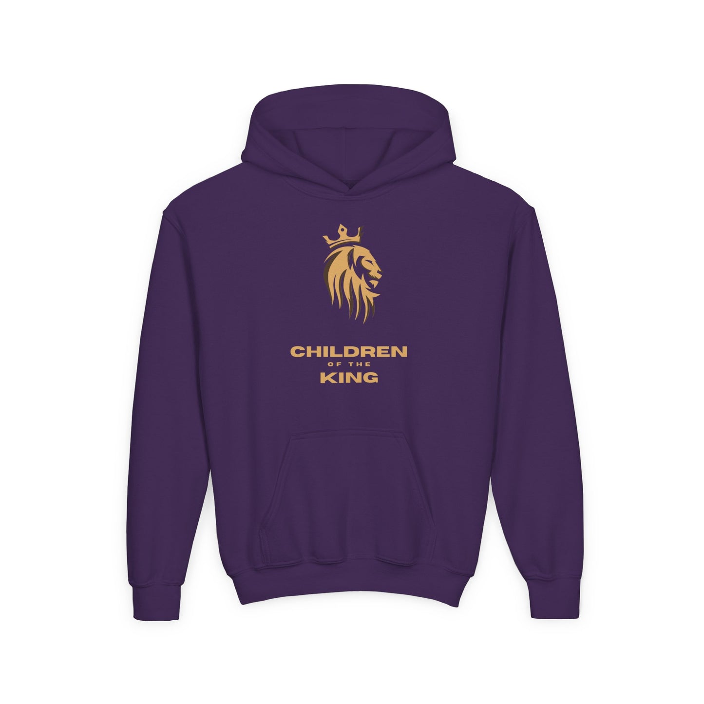 "Children of the King" Youth Hoodie — GOLD Lion Crown Design with Isaiah 54:13