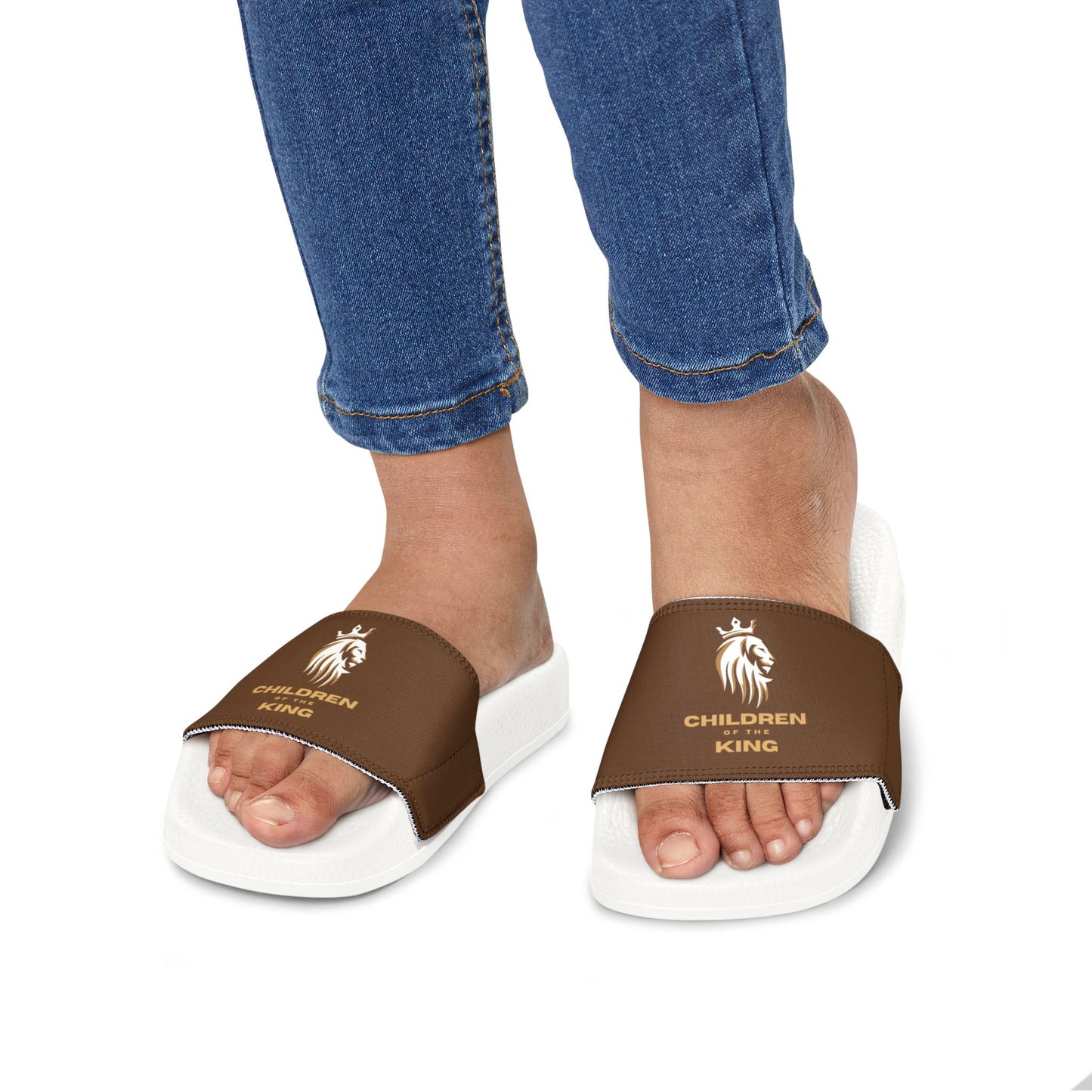 "Children of the King" WHITE Lion - BROWN Youth Slide Sandals