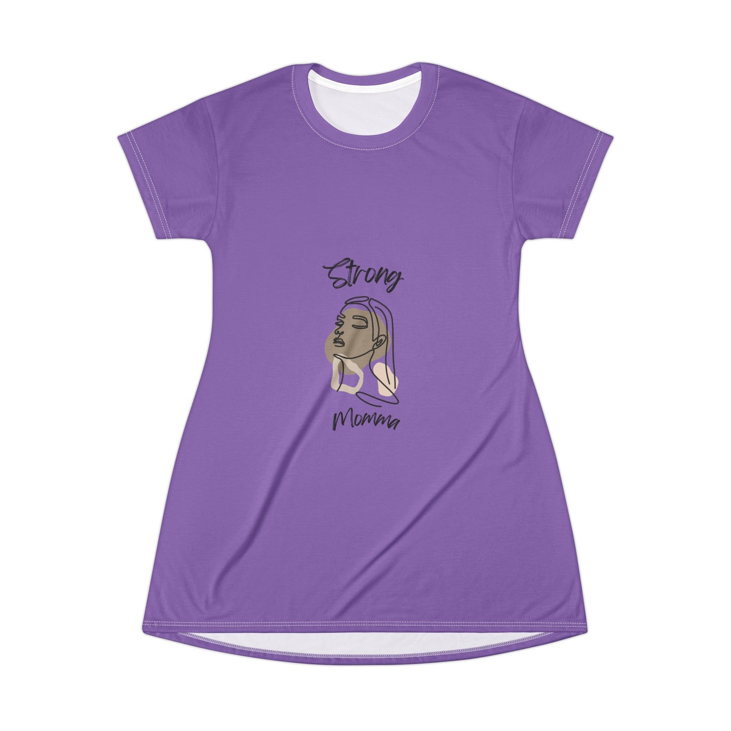 Strong Momma T-Shirt Dress (AOP/BL) Light Purple