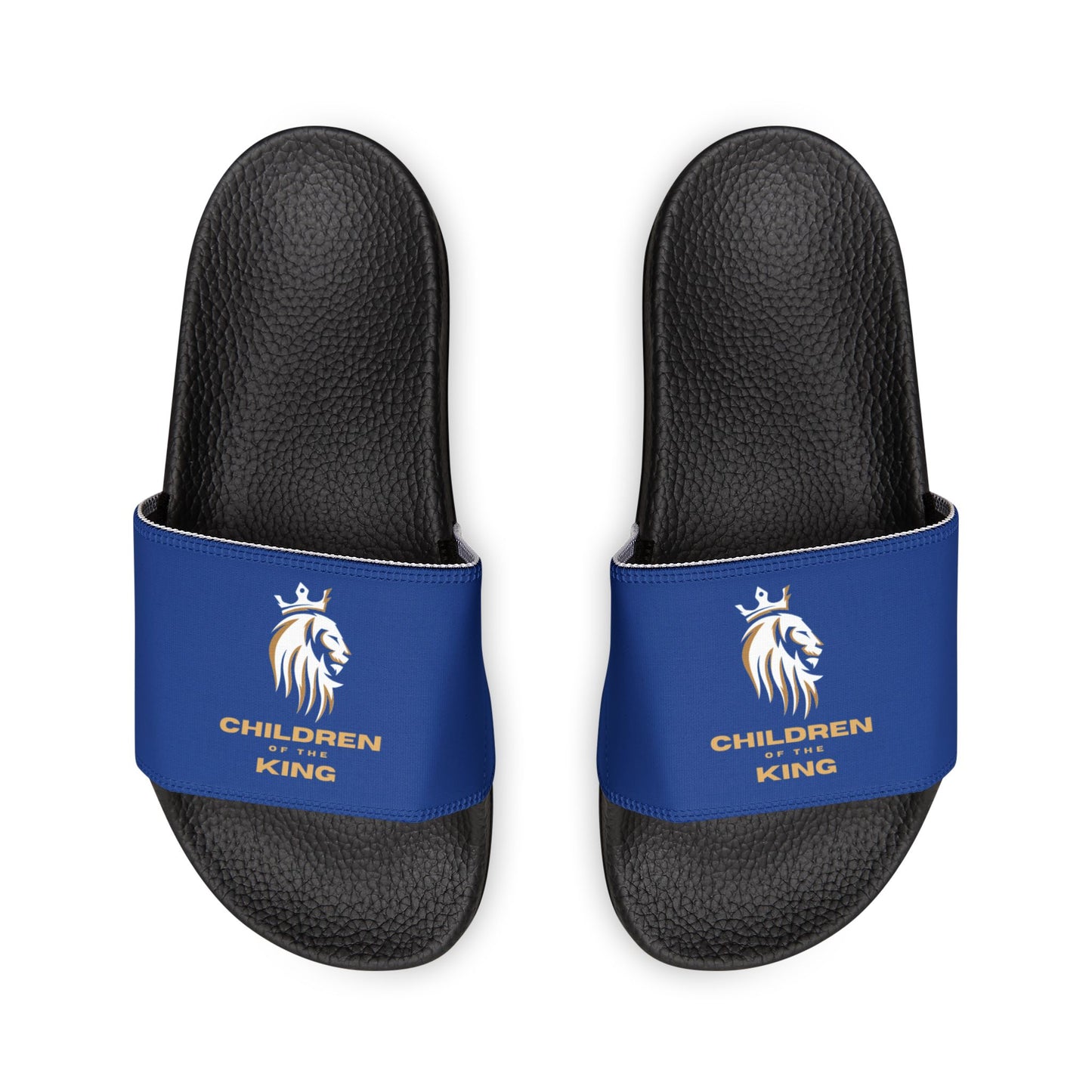 "Children of the King" WHITE Lion - DARK BLUE Youth Slide Sandals