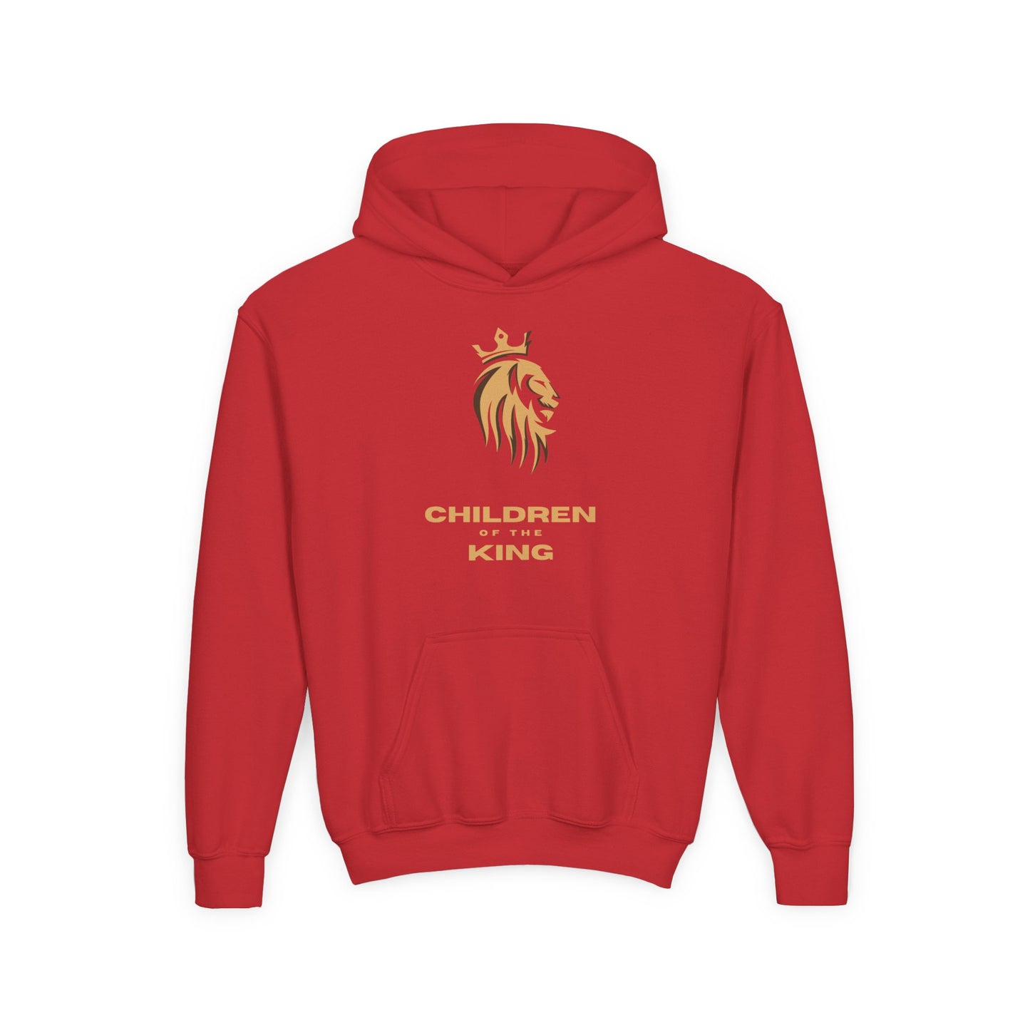 "Children of the King" Youth Hoodie — GOLD Lion Crown Design with Isaiah 54:13